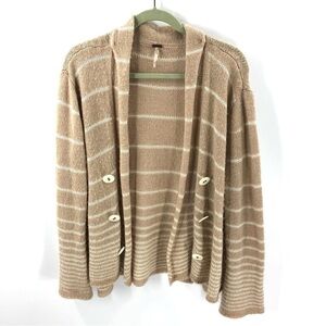 Free People Size Large Angora Blend Cardigan Open Front Sweater Striped Tan